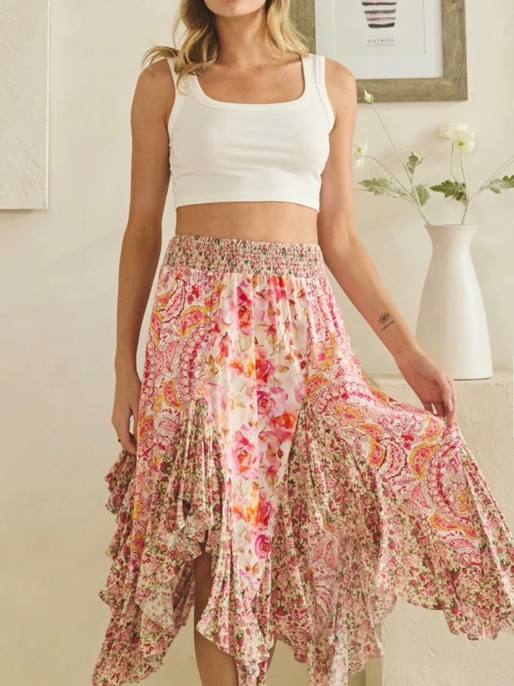 Oli & Hali Washed Floral Midi Skirt